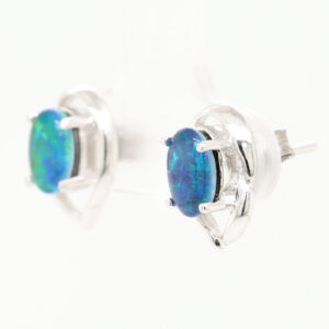 Green Blue Sterling Silver Australian Triplet Opal Stud Earrings