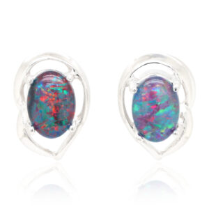 Red Blue Sterling Silver Australian Triplet Opal Stud Earrings