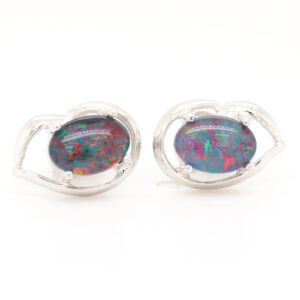 Red Blue Sterling Silver Australian Triplet Opal Stud Earrings