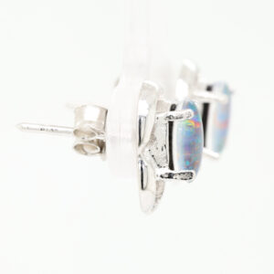 Red Blue Sterling Silver Australian Triplet Opal Stud Earrings