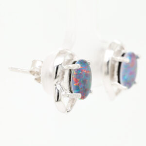 Red Blue Sterling Silver Australian Triplet Opal Stud Earrings