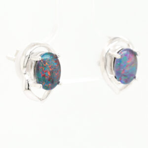 Red Blue Sterling Silver Australian Triplet Opal Stud Earrings