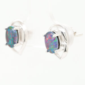 Red Blue Sterling Silver Australian Triplet Opal Stud Earrings