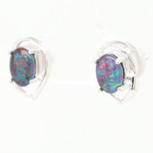 Red Blue Sterling Silver Australian Triplet Opal Stud Earrings