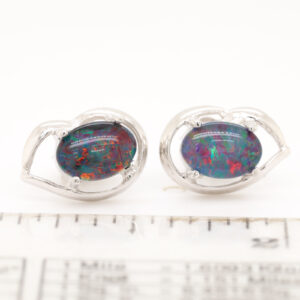 Red Blue Sterling Silver Australian Triplet Opal Stud Earrings