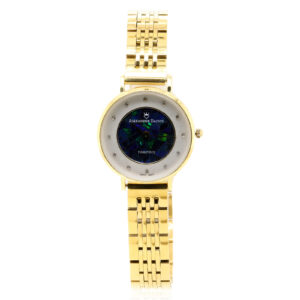 Blue Green Australian Doublet Opal Face Watch on Stainless Steel Gold Plated Band