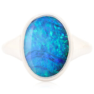 Blue and Green Sterling Silver Solid Australian Boulder Opal Ring