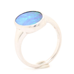 Blue and Green Sterling Silver Solid Australian Boulder Opal Ring