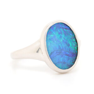 Blue and Green Sterling Silver Solid Australian Boulder Opal Ring