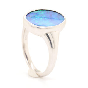 Blue and Green Sterling Silver Solid Australian Boulder Opal Ring