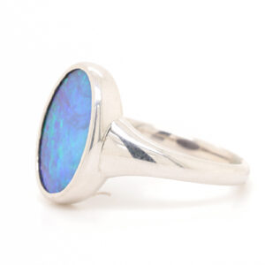 Blue and Green Sterling Silver Solid Australian Boulder Opal Ring