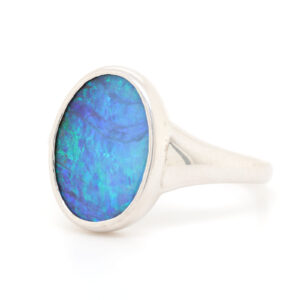 Blue and Green Sterling Silver Solid Australian Boulder Opal Ring