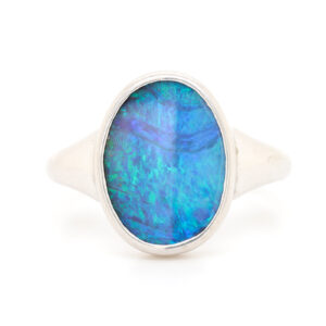 Blue and Green Sterling Silver Solid Australian Boulder Opal Ring