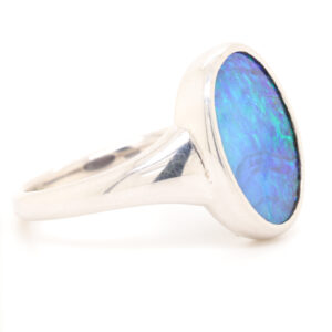 Blue and Green Sterling Silver Solid Australian Boulder Opal Ring