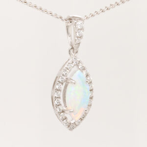 White Gold Pink Blue Green Solid Australian Crystal Opal Diamond Necklace Pendant