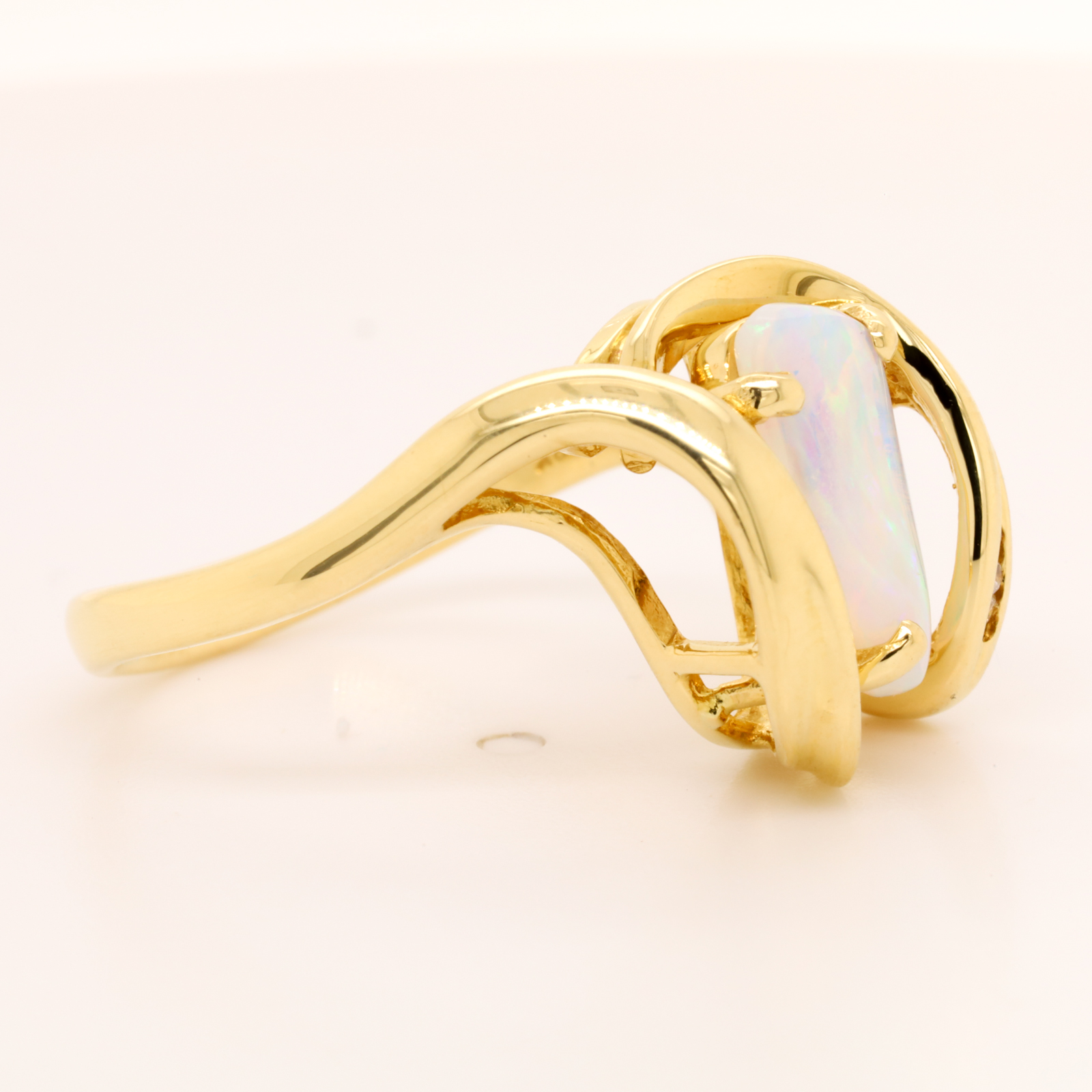 Blue Green and Orange Yellow Gold Solid Australian Crystal Opal Ring Engagement Ring with Diamonds
