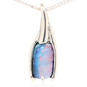 White Gold Blue Pink Solid Australian Boulder Opal Necklace Pendant