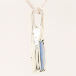 White Gold Blue Pink Solid Australian Boulder Opal Necklace Pendant