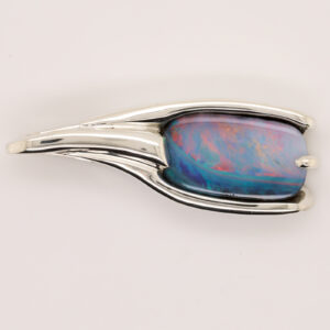 White Gold Blue Pink Solid Australian Boulder Opal Necklace Pendant