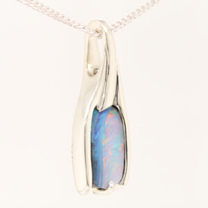 White Gold Blue Pink Solid Australian Boulder Opal Necklace Pendant