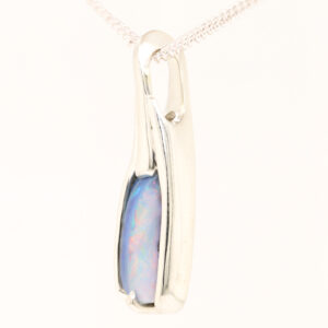 White Gold Blue Pink Solid Australian Boulder Opal Necklace Pendant