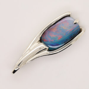 White Gold Blue Pink Solid Australian Boulder Opal Necklace Pendant