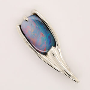 White Gold Blue Pink Solid Australian Boulder Opal Necklace Pendant