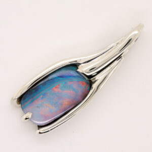 White Gold Blue Pink Solid Australian Boulder Opal Necklace Pendant