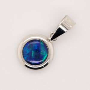 Blue Green White Gold Australian Doublet Opal Necklace Pendant