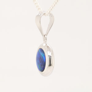 Blue Green White Gold Australian Doublet Opal Necklace Pendant