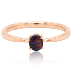 Blue Red Pink Rose Gold Solid Australian Black Opal Ring