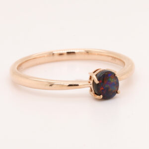 Blue Red Rose Gold Solid Australian Black Opal Ring