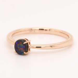 Blue Red Rose Gold Solid Australian Black Opal Ring