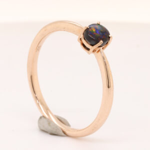 Blue Red Rose Gold Solid Australian Black Opal Ring