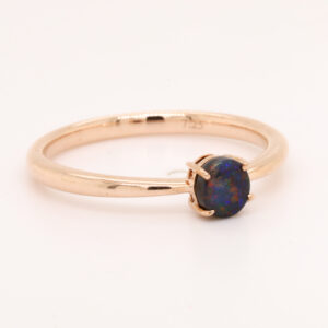 Blue Red Rose Gold Solid Australian Black Opal Ring