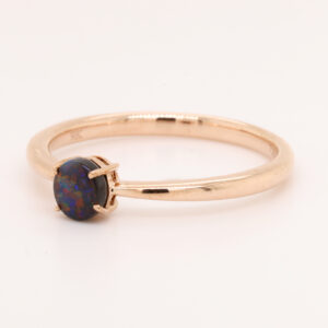 Blue Red Rose Gold Solid Australian Black Opal Ring