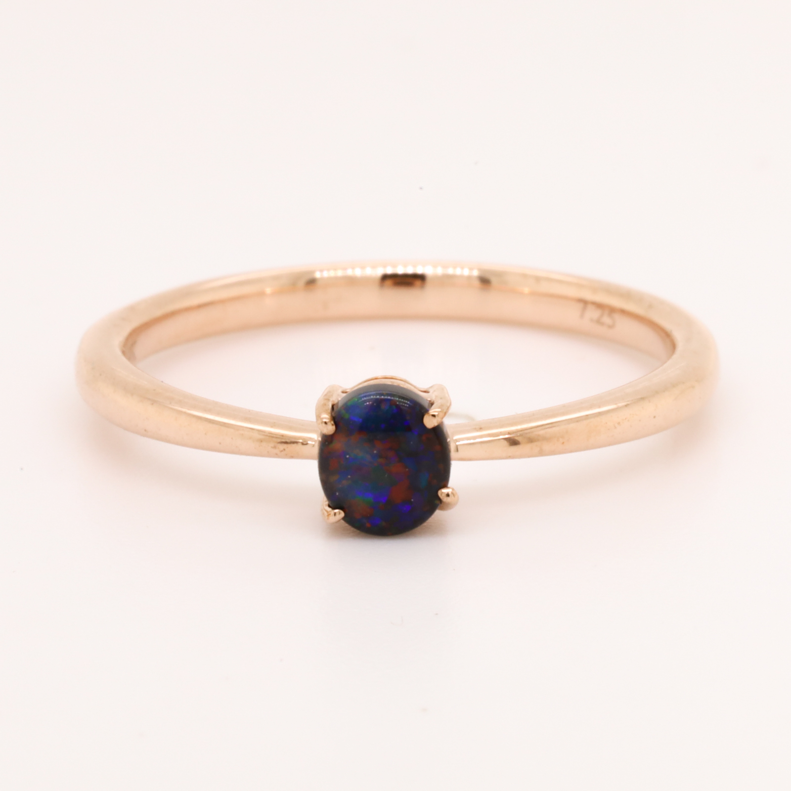 Blue Red Rose Gold Solid Australian Black Opal Ring