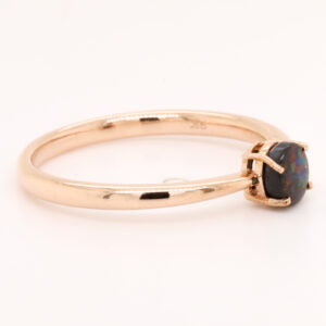 Blue Red Rose Gold Solid Australian Black Opal Ring