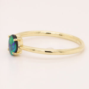 Blue and Green Yellow Gold Solid Australian Black Opal Ring