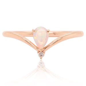 Blue Green Pink Rose Gold Solid Australian Crystal Opal Ring with Diamond