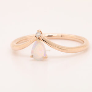 Blue Green Pink Rose Gold Solid Australian Crystal Opal Ring with Diamond