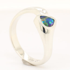 Red Blue and Green White Gold Solids Australian Boulder Opal Engagement Ring with Diamond