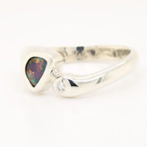 Red Blue and Green White Gold Solids Australian Boulder Opal Engagement Ring with Diamond