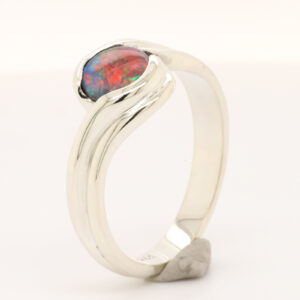 Red and Green White Gold Solid Australian Black Opal Engagement Ring