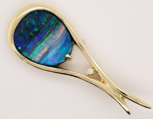 Yellow Gold Blue Green Red Solid Australian Boulder Opal Diamond Necklace Pendant