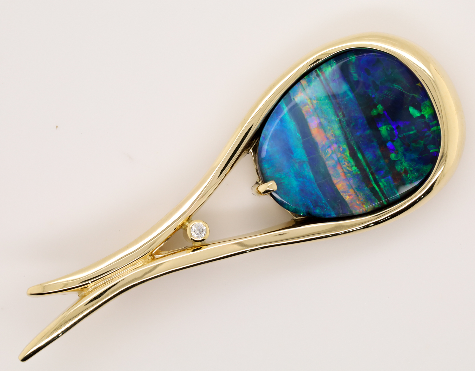 Yellow Gold Blue Green Red Solid Australian Boulder Opal Diamond Necklace Pendant