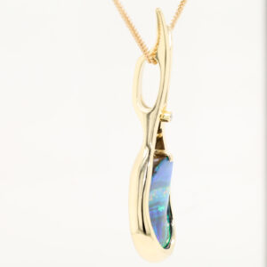 Yellow Gold Blue Green Red Solid Australian Boulder Opal Diamond Necklace Pendant