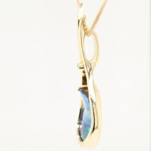 Yellow Gold Blue Green Red Solid Australian Boulder Opal Diamond Necklace Pendant