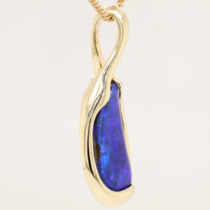 Yellow Gold Blue Purple Solid Australian Boulder Opal Necklace Pendant