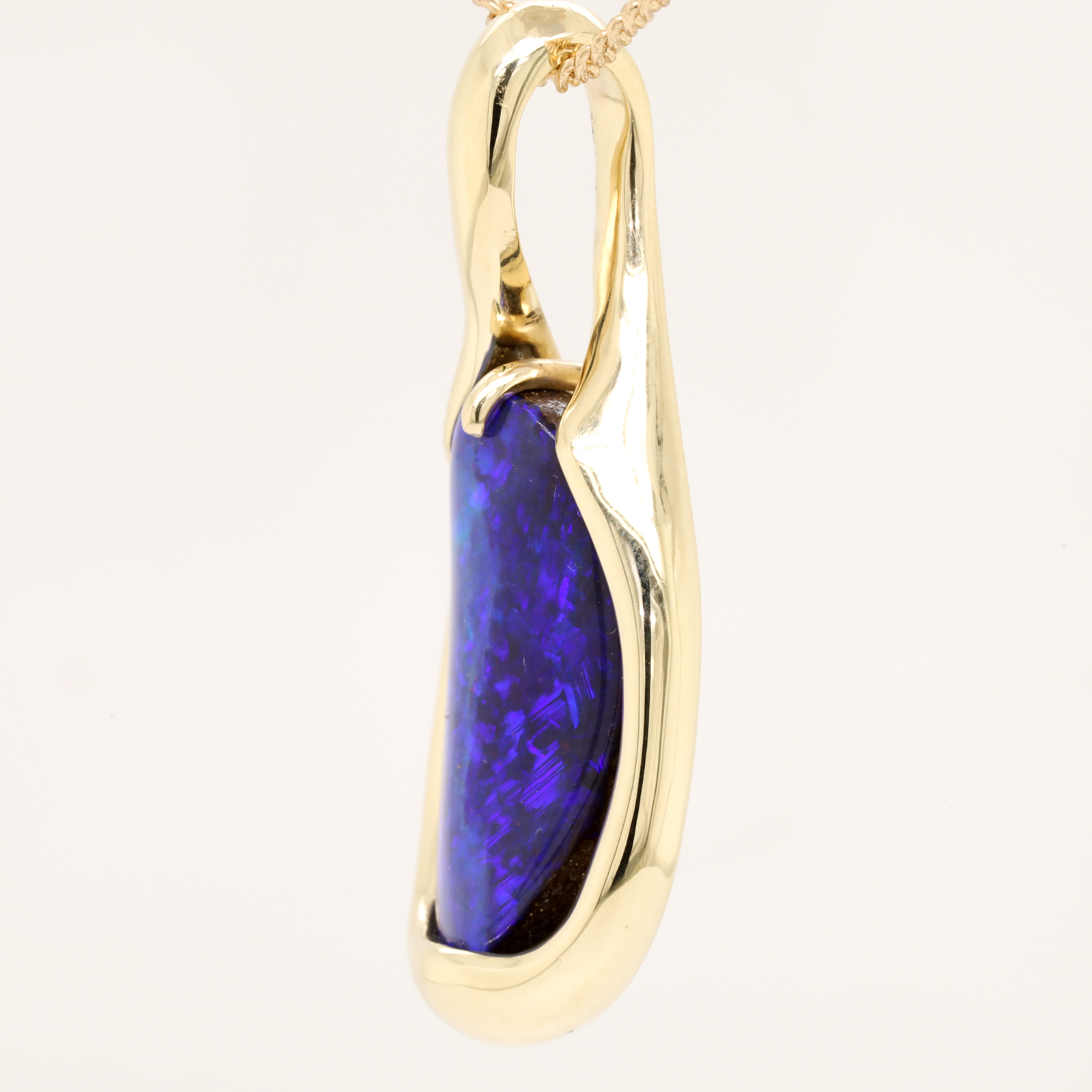 Yellow Gold Blue Purple Solid Australian Boulder Opal Necklace Pendant